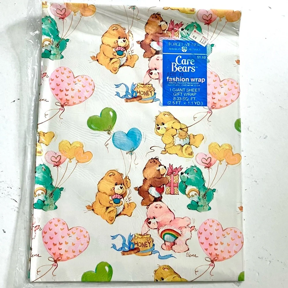 Vintage 80’s Care Bears heart balloons wrapping paper
